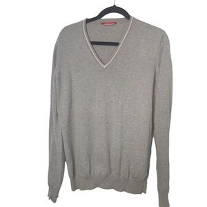 Prada Gray V-Neck Men's Sweater with Contrast Trim